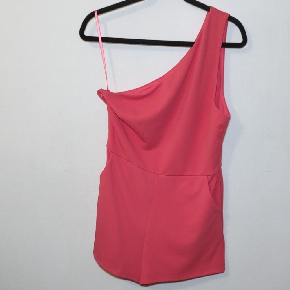 NEW Pants Store Pink One-Shoulder Romper with Pockets, Stretch Women's Size L